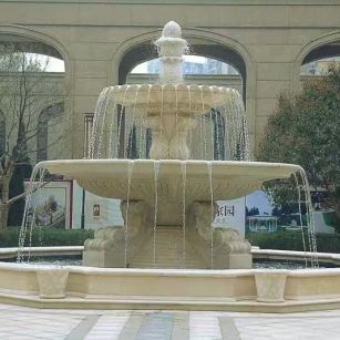 梧州 黄金麻花岗岩异型加工——户外庭院石雕流水喷泉