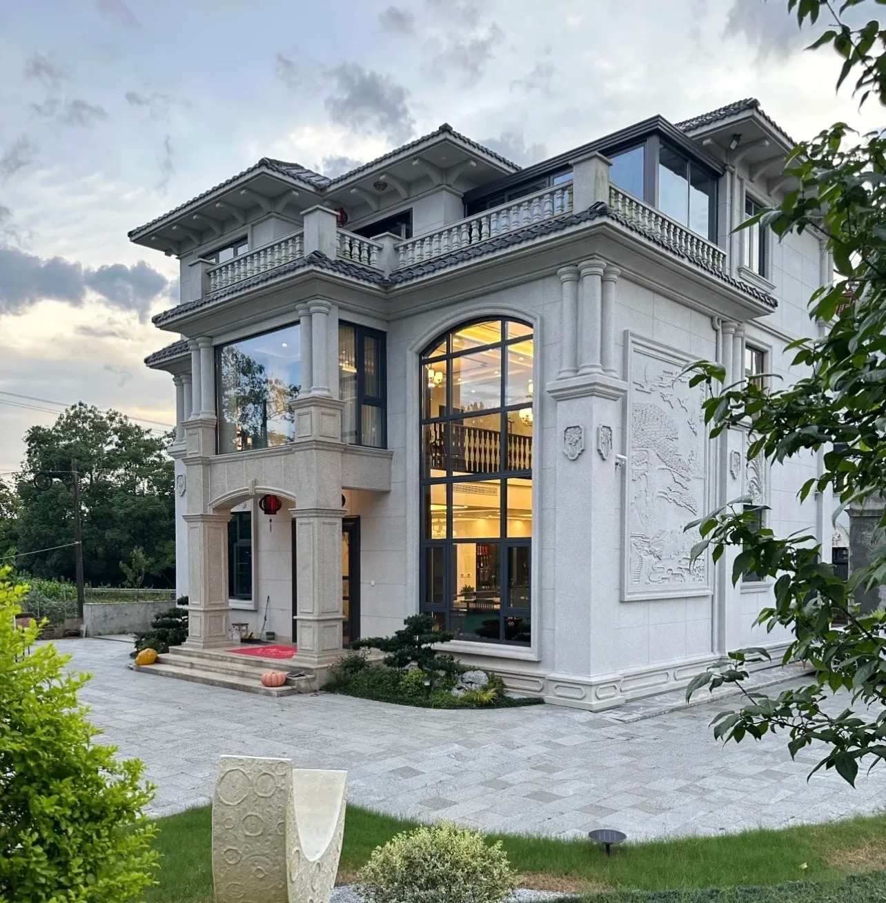 梧州 白麻花岗岩私人别墅干挂石材豪华定制