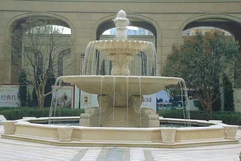 梧州 黄金麻花岗岩异型加工——户外庭院石雕流水喷泉