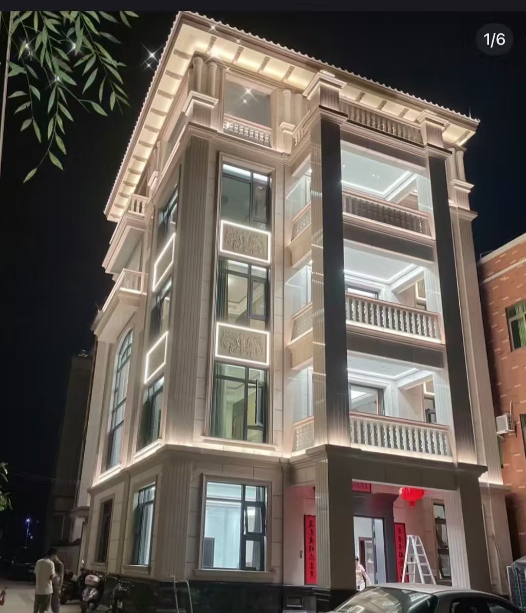 梧州 芝麻白花岗岩别墅外墙夜间效果