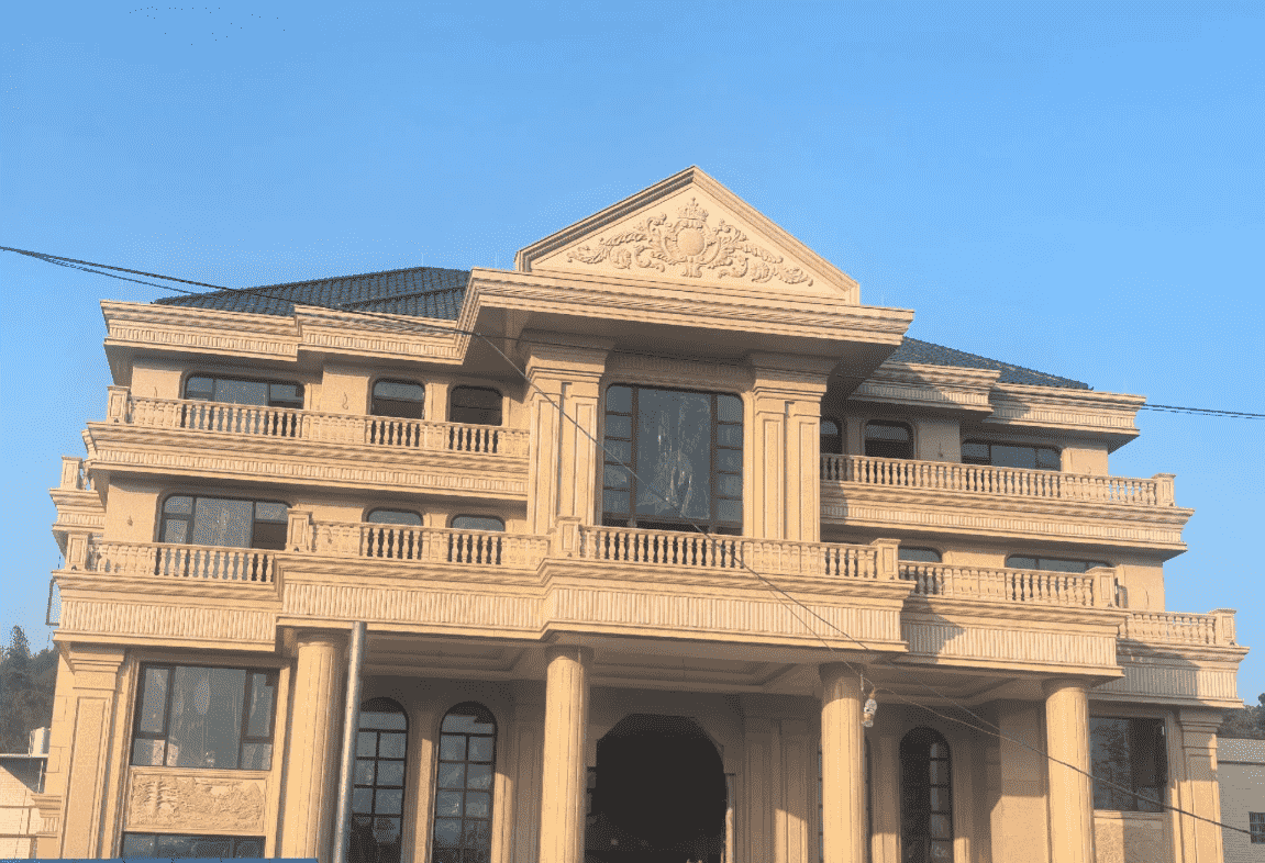 梧州黄金麻别墅外墙干挂石材效果示例